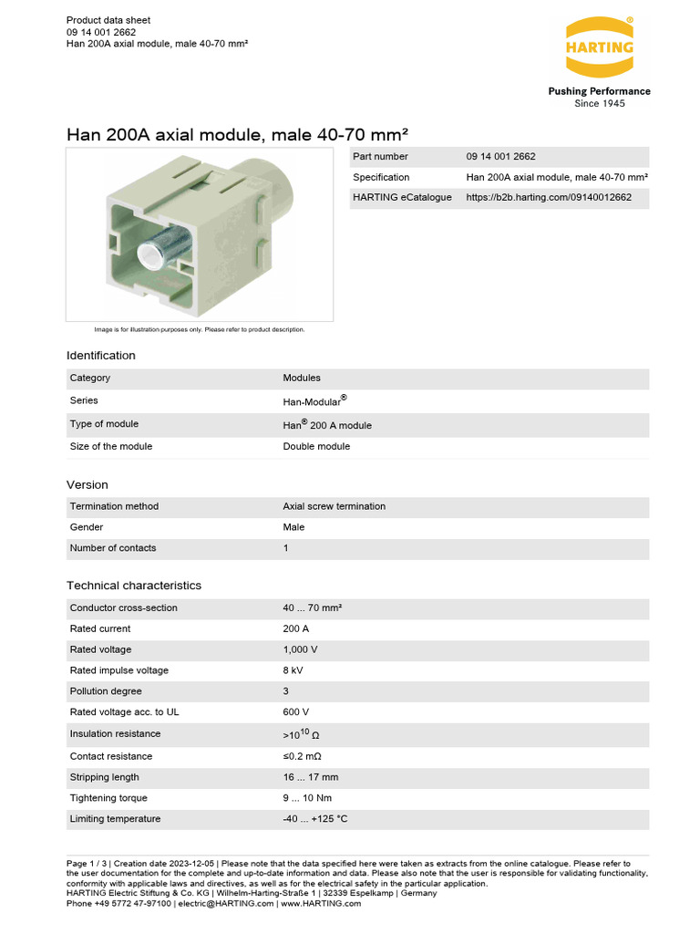 Han 40-70mm Male 09140012662 - EN | PDF | Electricity | Materials