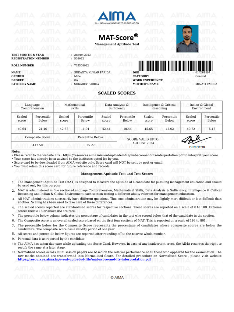 August 2023 MAT Score Report | PDF | Evaluation Methods