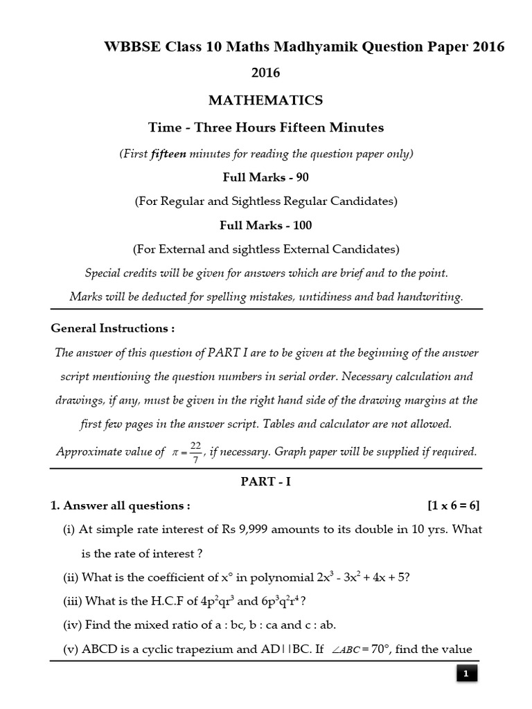 2016 Class 10 Maths Question Paper | PDF | Circle | Perpendicular