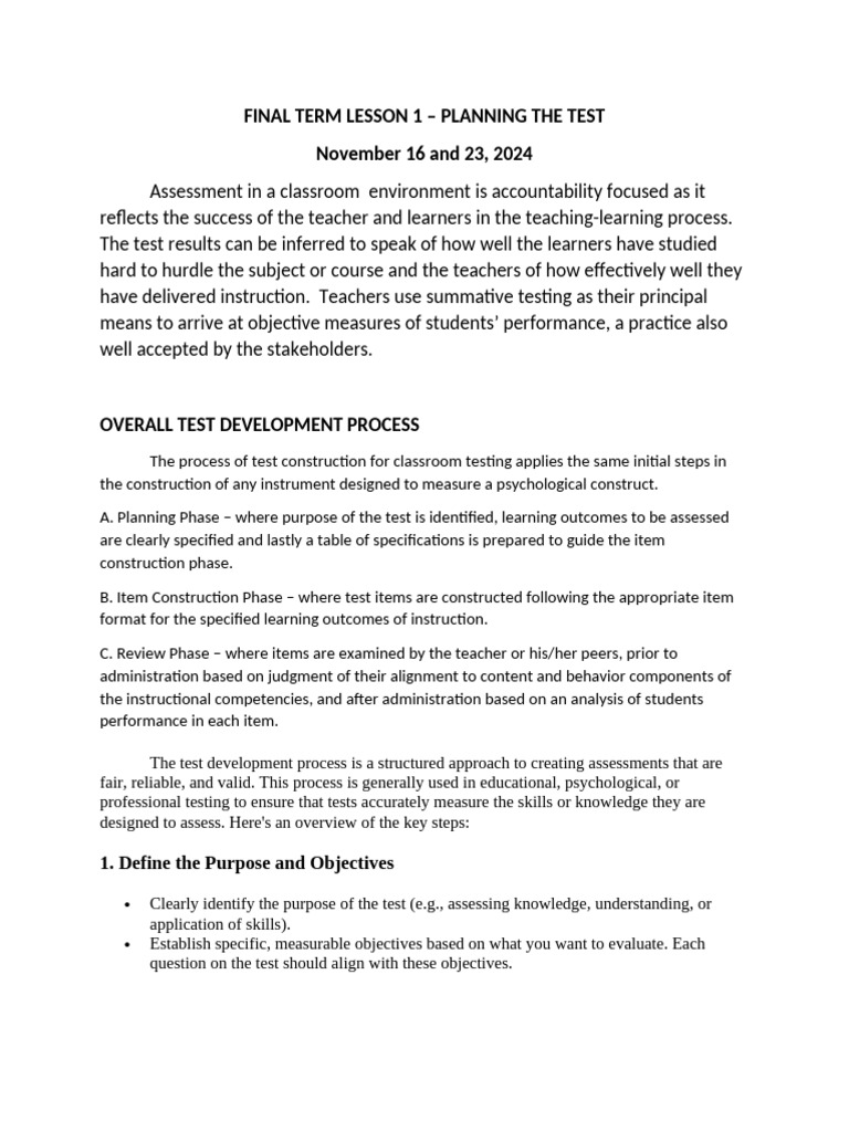 Test Development Process Overview | PDF | Educational Assessment | Teachers