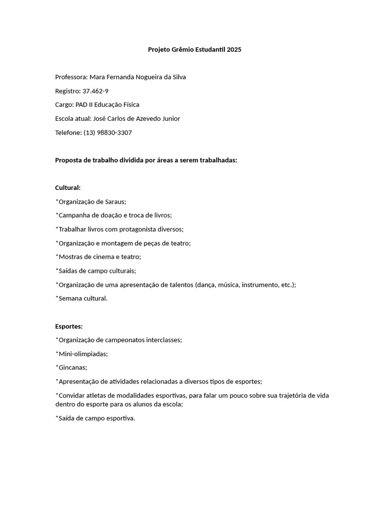 Propostas para Grêmio Estudantil 2025 | PDF