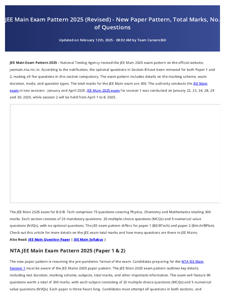 JEE Main 2025 Exam Pattern Overview | PDF | Multiple Choice ...
