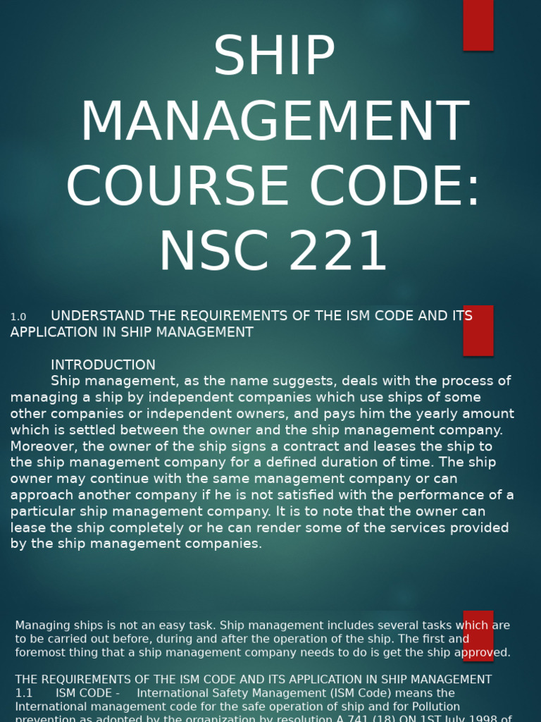 ISM Code in Ship Management Overview | PDF | Tonnage
