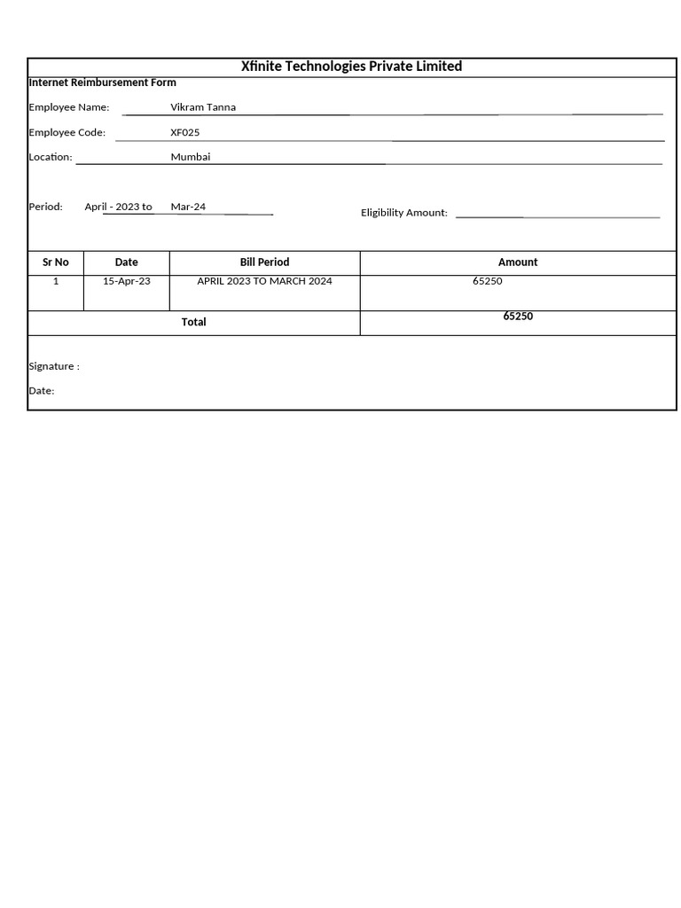Vikram Tanna - Internet Reim Claim Form - Xfinite - 2023-24 | PDF