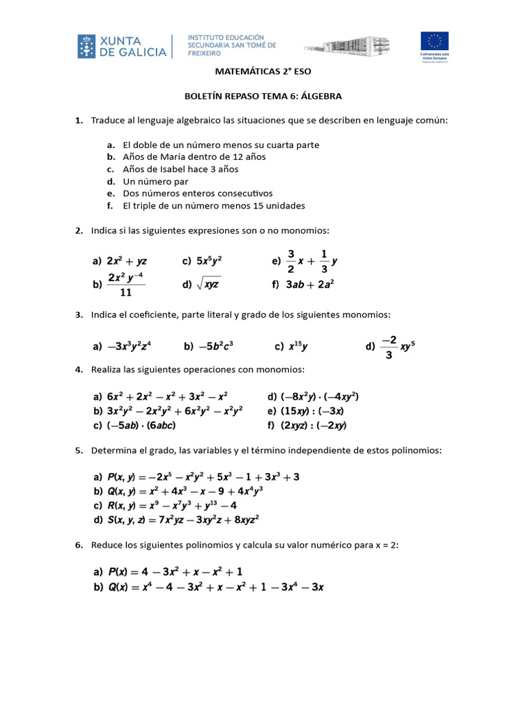 Boletín Repaso Tema 6 | PDF