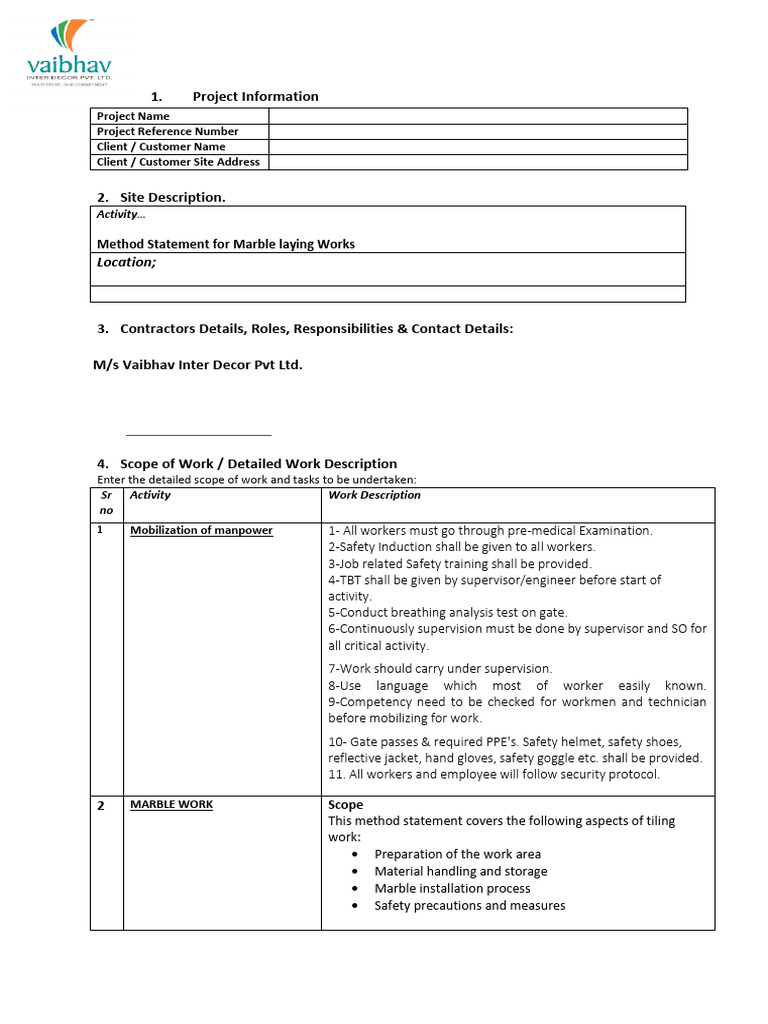 Method Statement for Marble Flooring Installation | PDF | Flooring | Marble