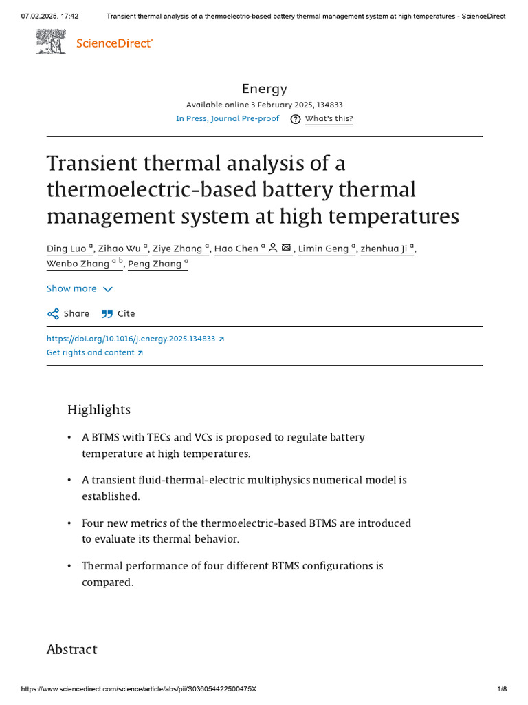 Transient Thermal Analysis of A Thermoelectric-Based Ba | PDF | Heat ...