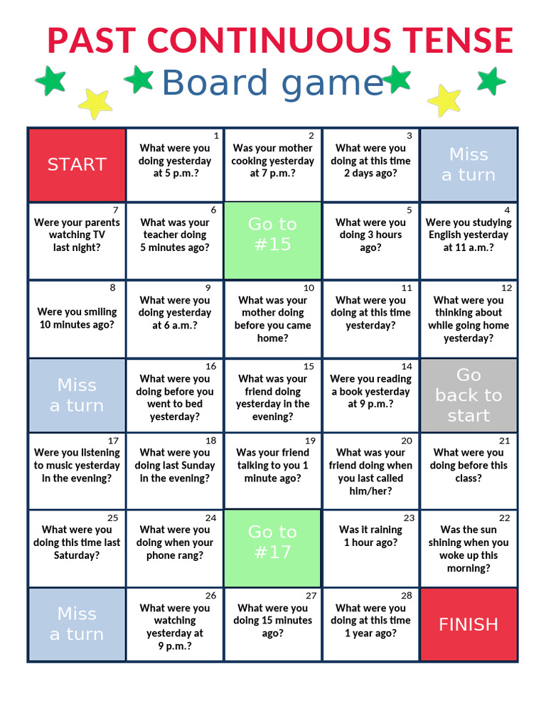 Past Continuous Tense Board Game Boardgames CLT Communicative Language ...