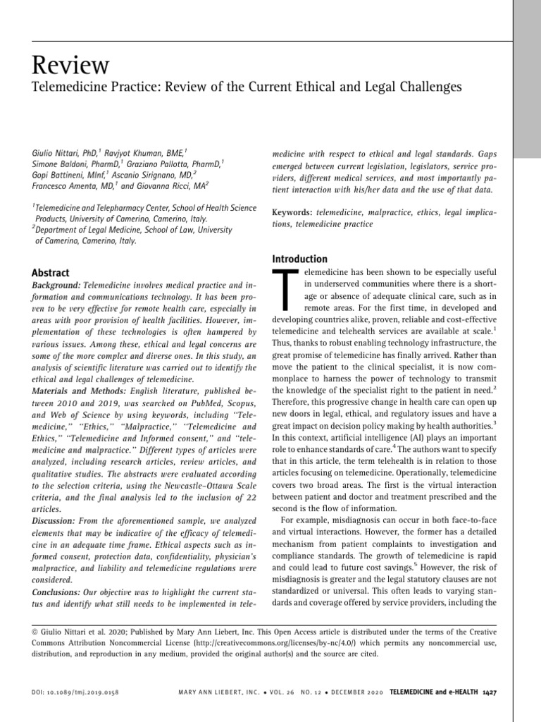 Ethical and Legal Issues in Telemedicine | PDF | Informed Consent | Privacy