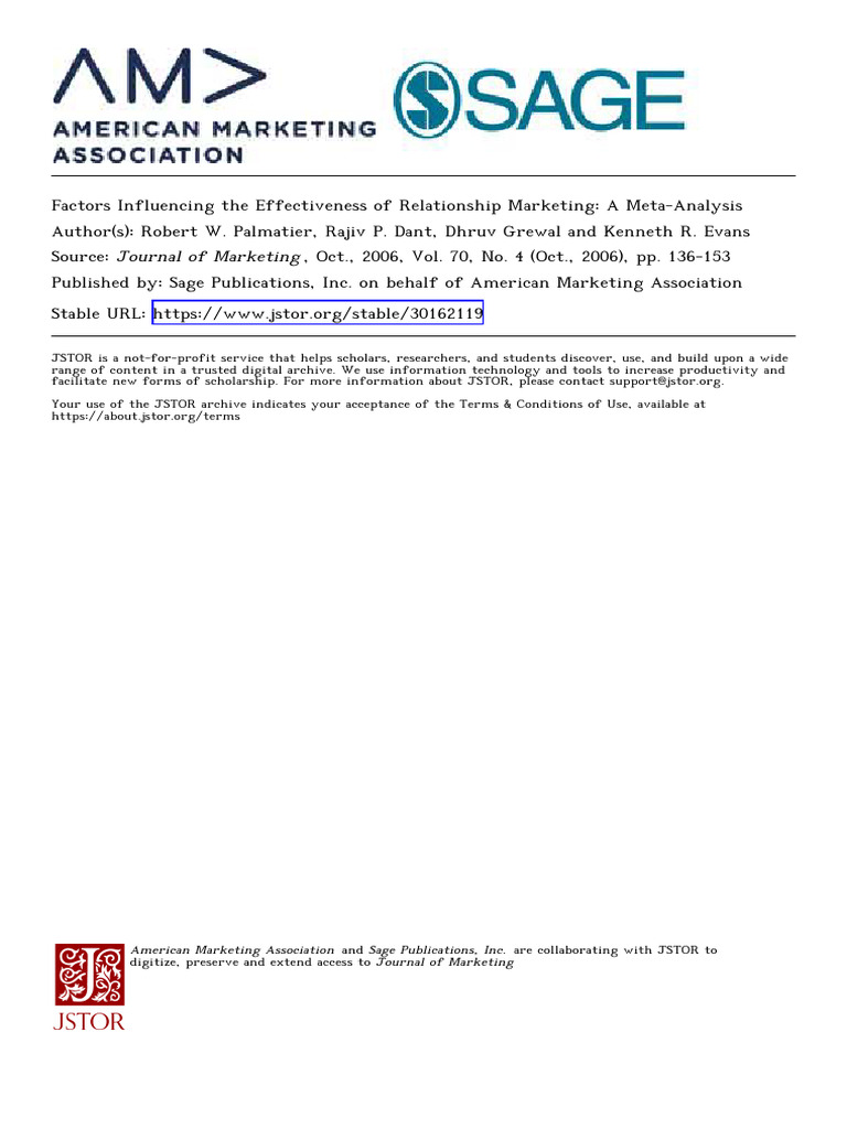 Effectiveness of Relationship Marketing Factors | PDF | Effect Size | Sales