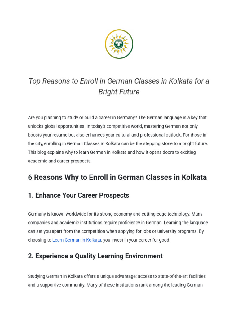Top Reasons To Enroll in German Classes in Kolkata For A Bright Future ...