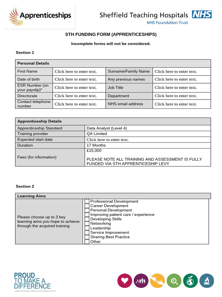 STH Apprenticeship Funding Form | PDF | Apprenticeship | Health Care