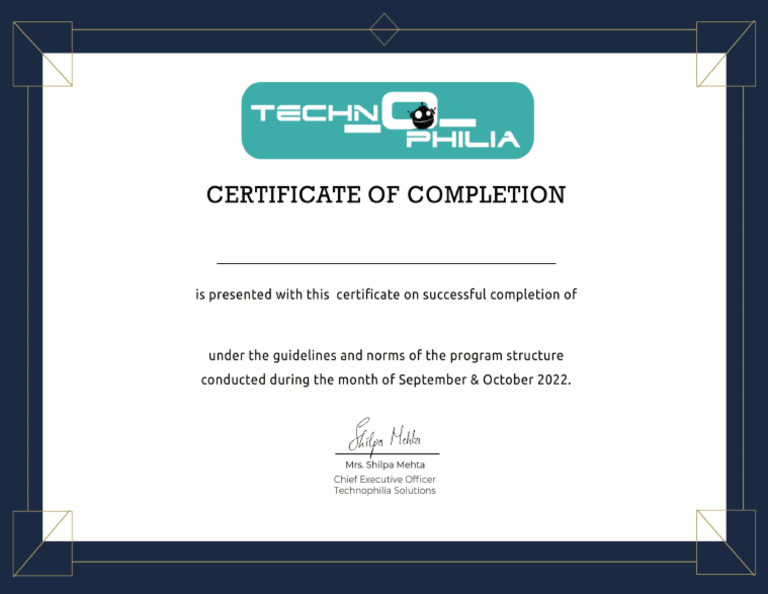 Shivam Gupta Machine Learning Course Course Certificate Technophilia ...