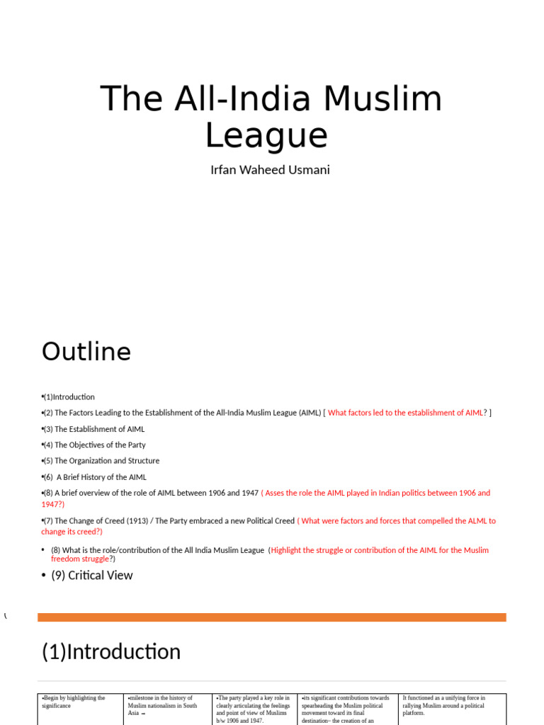 History and Role of All-India Muslim League | PDF | All India Muslim ...