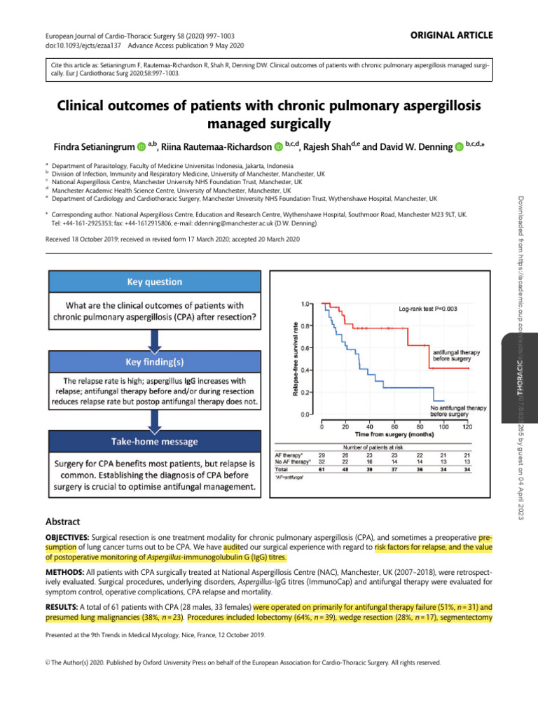 Clinical Outcomes of Patients With Chronic Pulmonary Aspergillosis ...