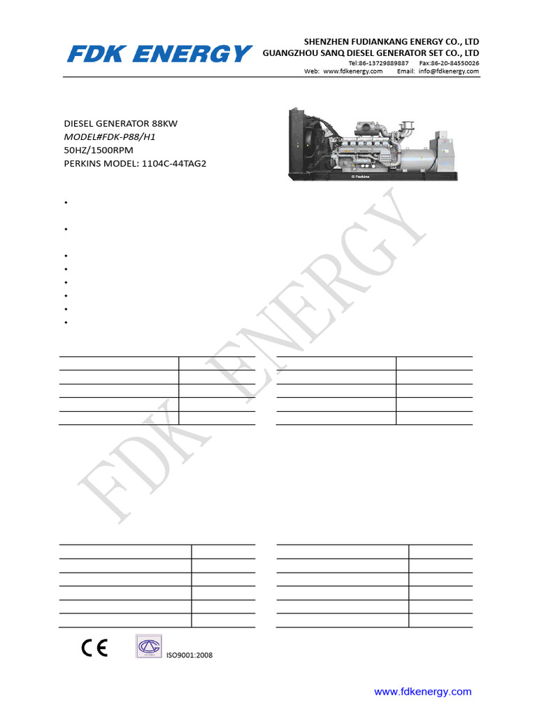 88KW Diesel Generator Data Sheet | PDF | Engines | Mechanical Engineering