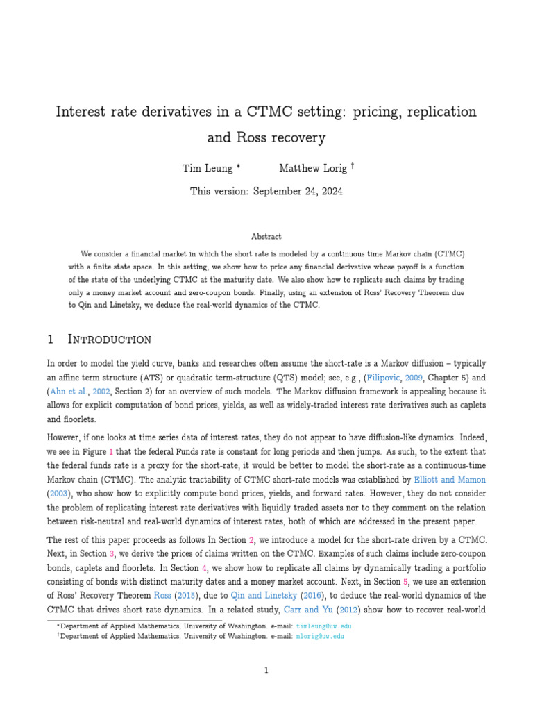 CTMC Interest Rate Derivatives Pricing | PDF | Eigenvalues And ...
