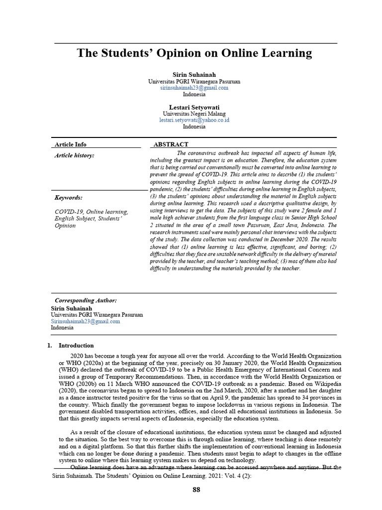 Students' Views on Online English Learning | PDF | Educational ...
