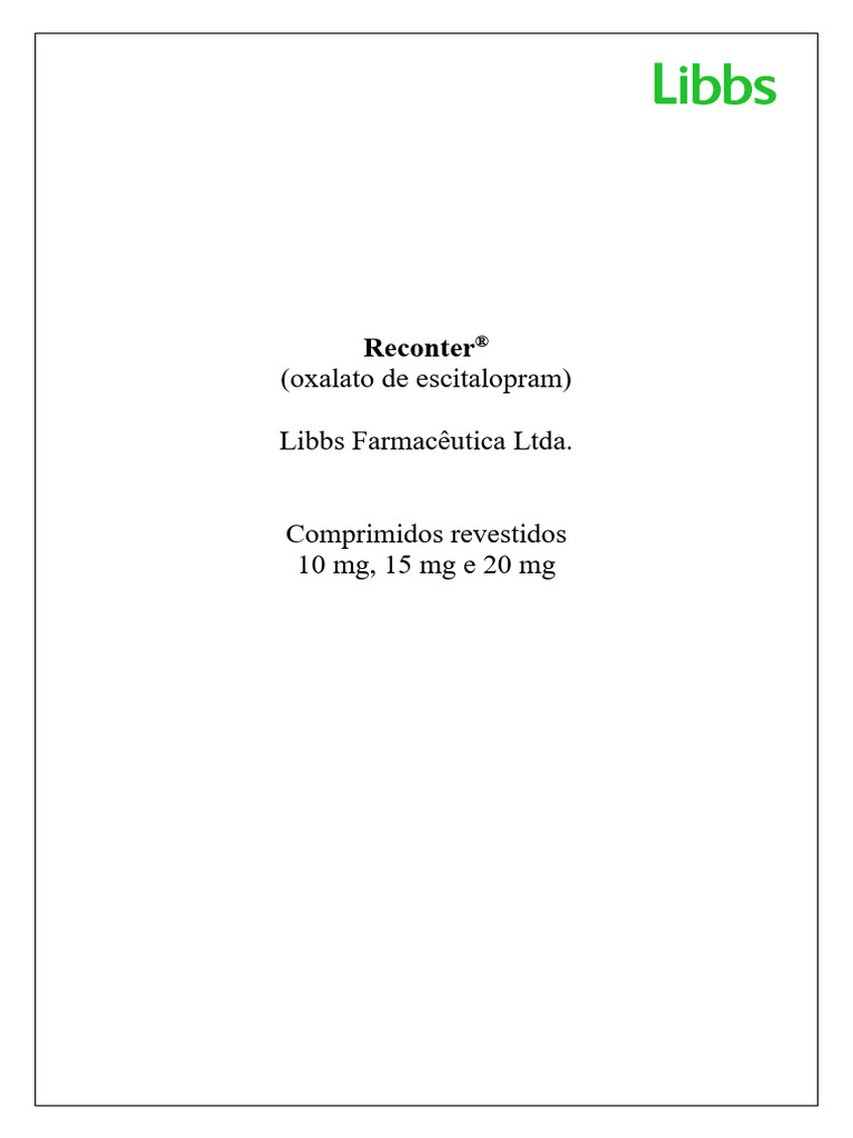 Bula do Reconter 10mg: Indicações e Uso | PDF | Depressão | Antidepressivo