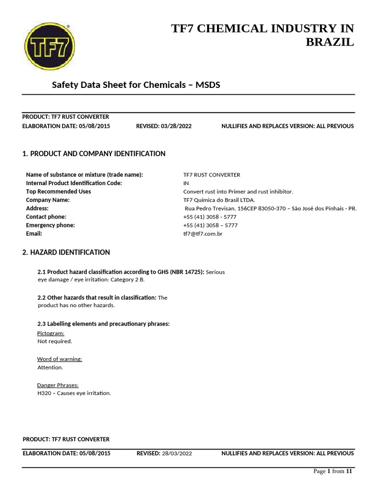 FISPQ-TF7 ENGLISH | PDF | Firefighting | Combustion