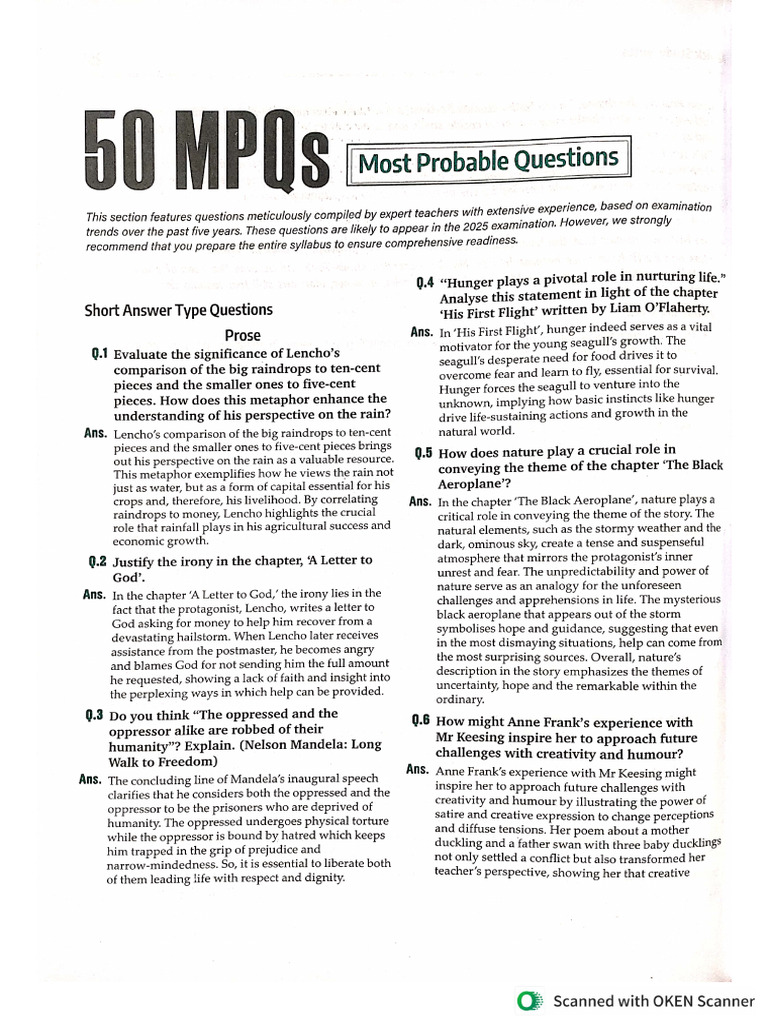 X - 2024-25 Most Important Questions, Answers | PDF