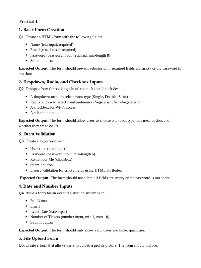 HTML Form Creation and Validation Guide | PDF