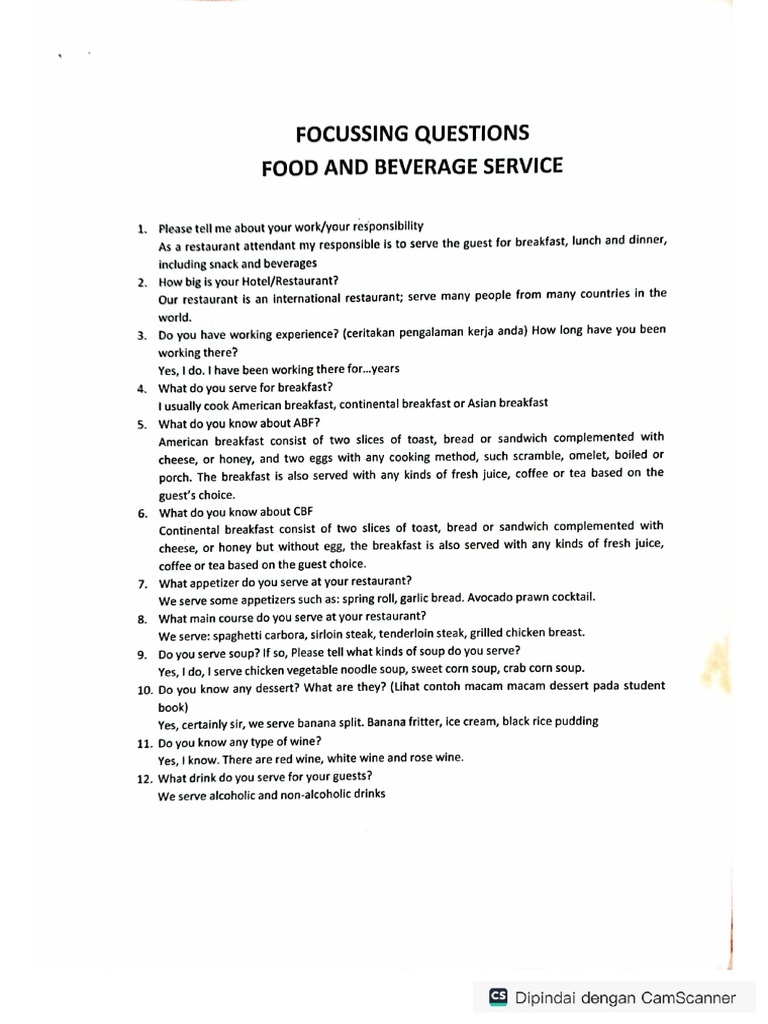 Questions F&B Service | PDF