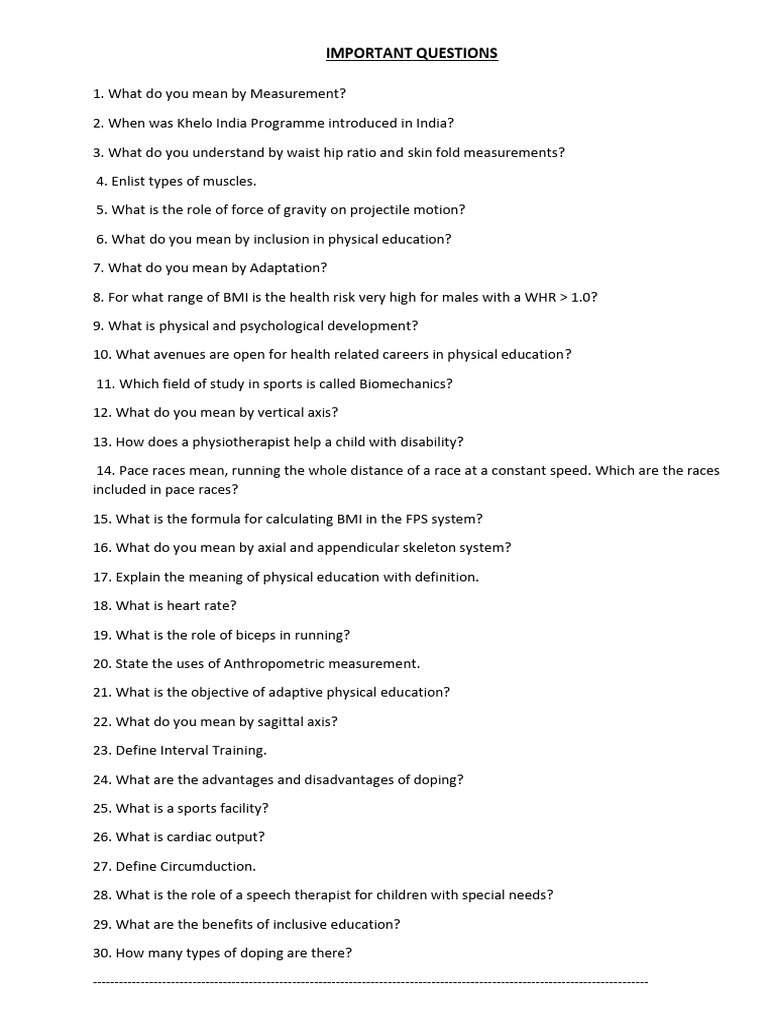 Physical Edu. - Model Questions | PDF | Biomechanics