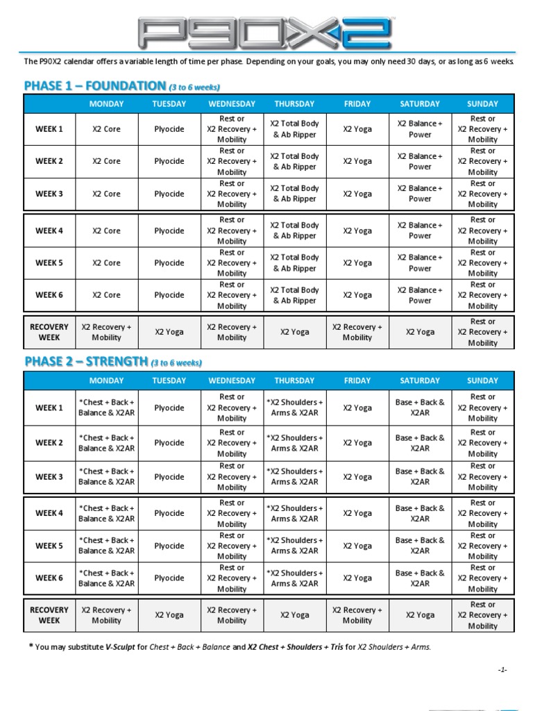 P90X2 Calendar (Created) | PDF | Sports
