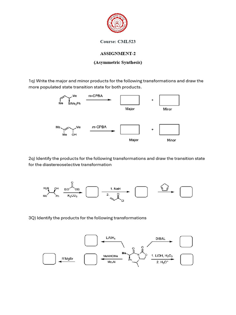 Asymmetric Synthesis Assignment CML523 | PDF