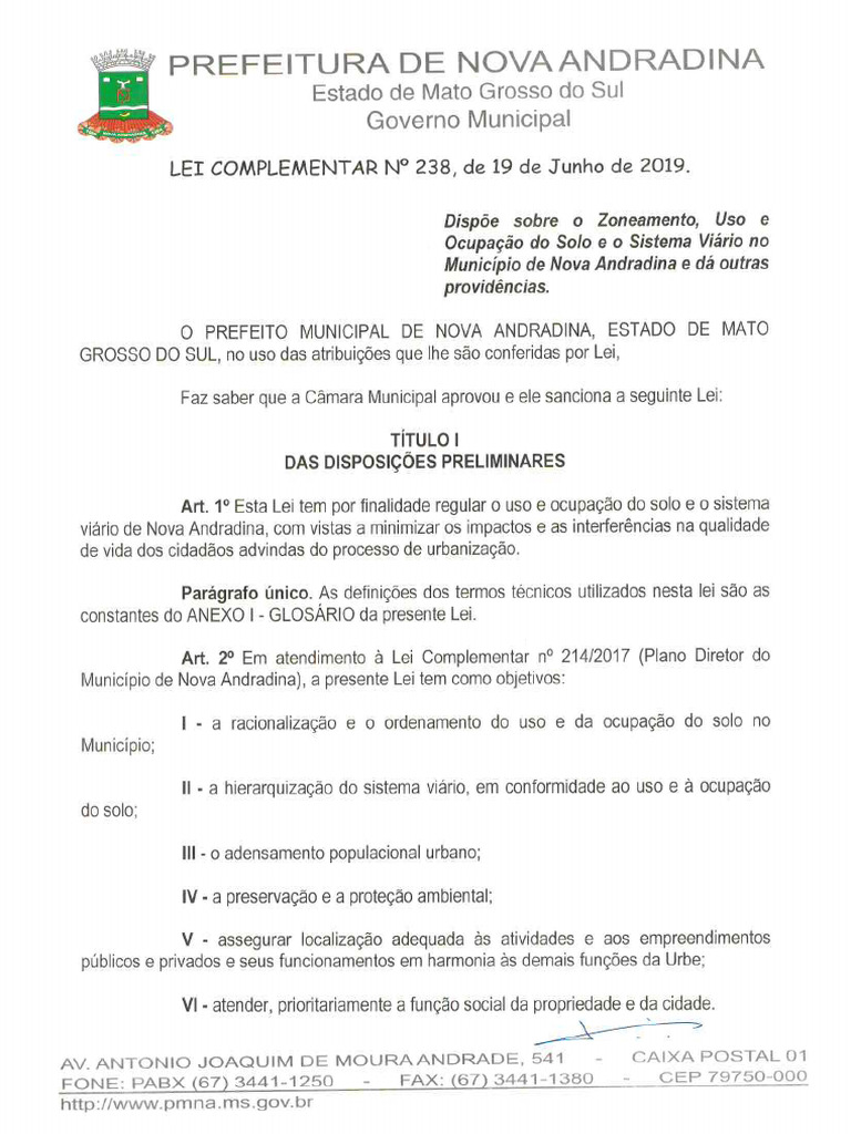 Lei Complementar 238-2019-Uso Ocupa C3 A7 C3 A3o de Solo | PDF