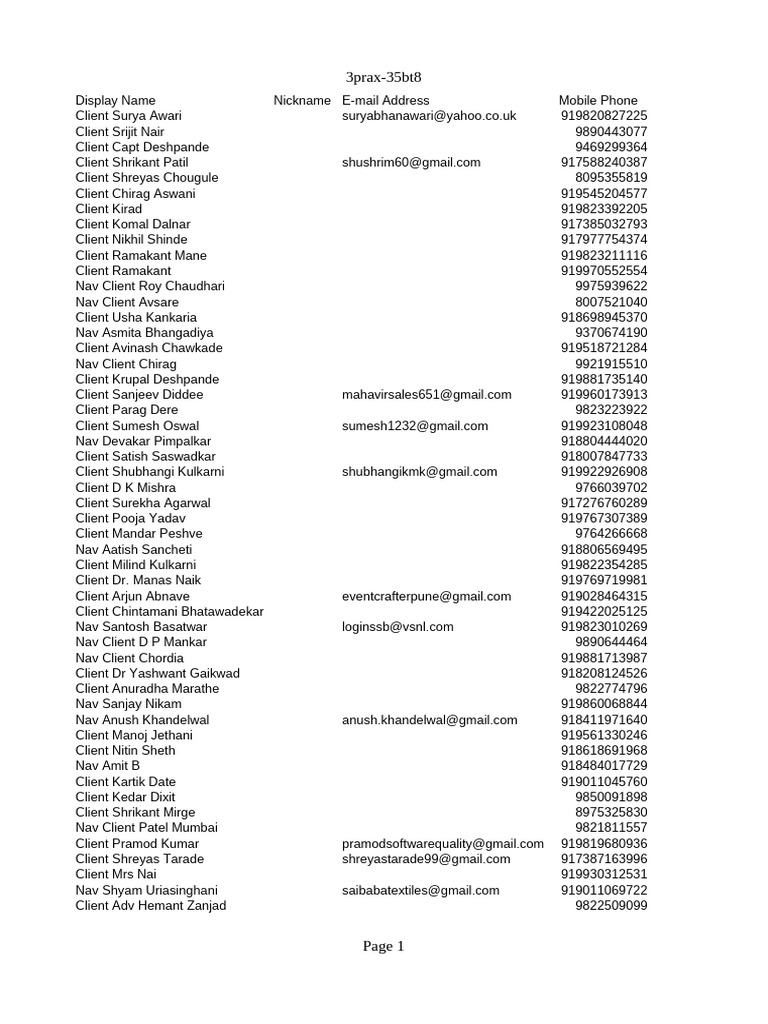 Client Contact Information List | PDF