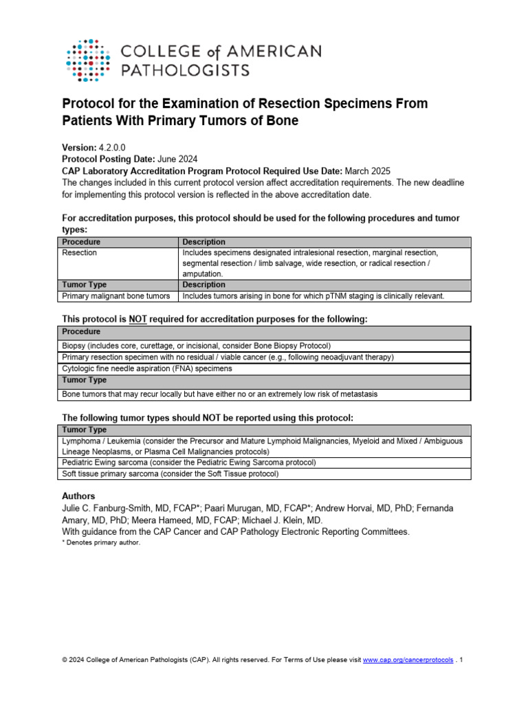 Bone Tumor Resection Protocol 2024 | PDF | Sarcoma | Biopsy