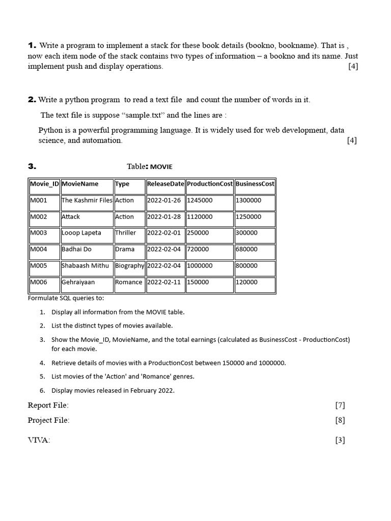 Stack and SQL Operations in Python | PDF