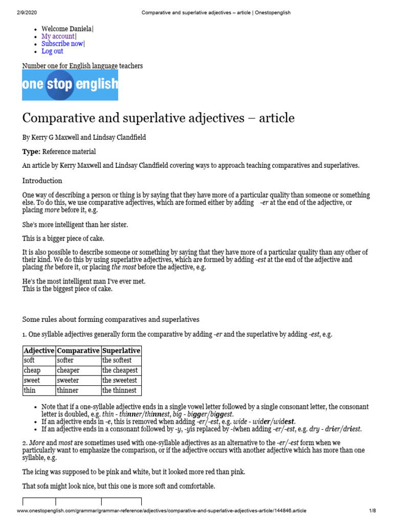 Comparative and Superlative Adjectives - Article - Onestopenglish | PDF ...