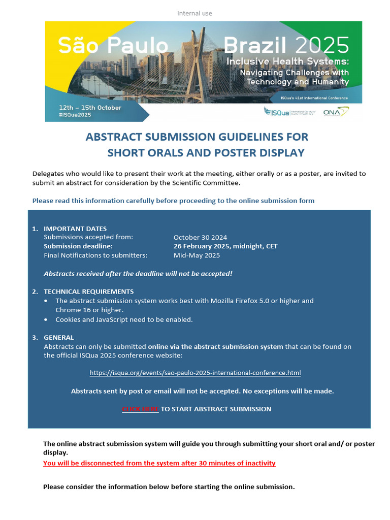 ISQua 2025 Abstract Submission Guidelines | PDF | Abstract (Summary)