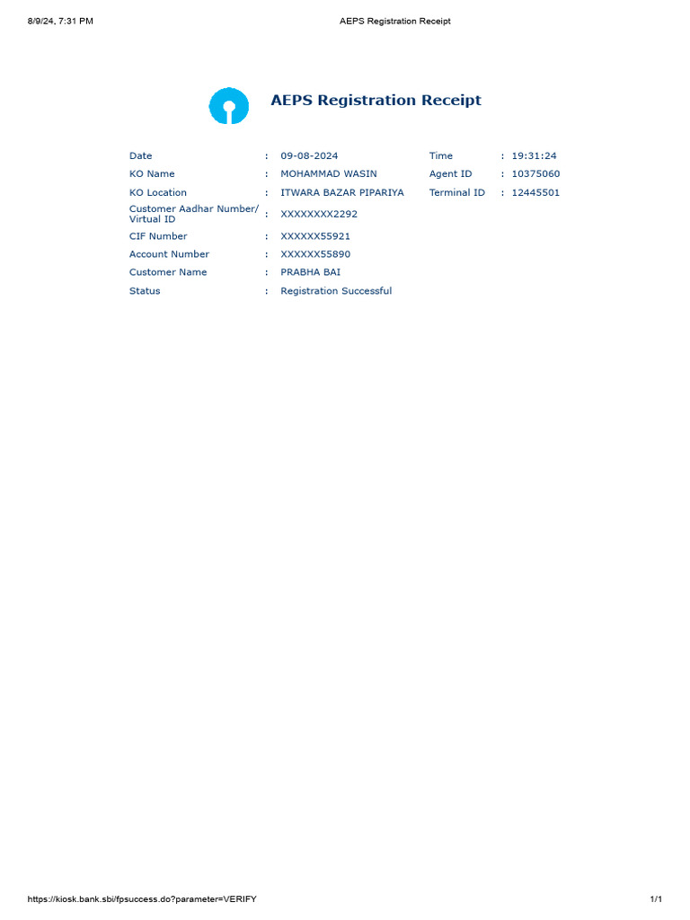 AEPS Registration Confirmation | PDF