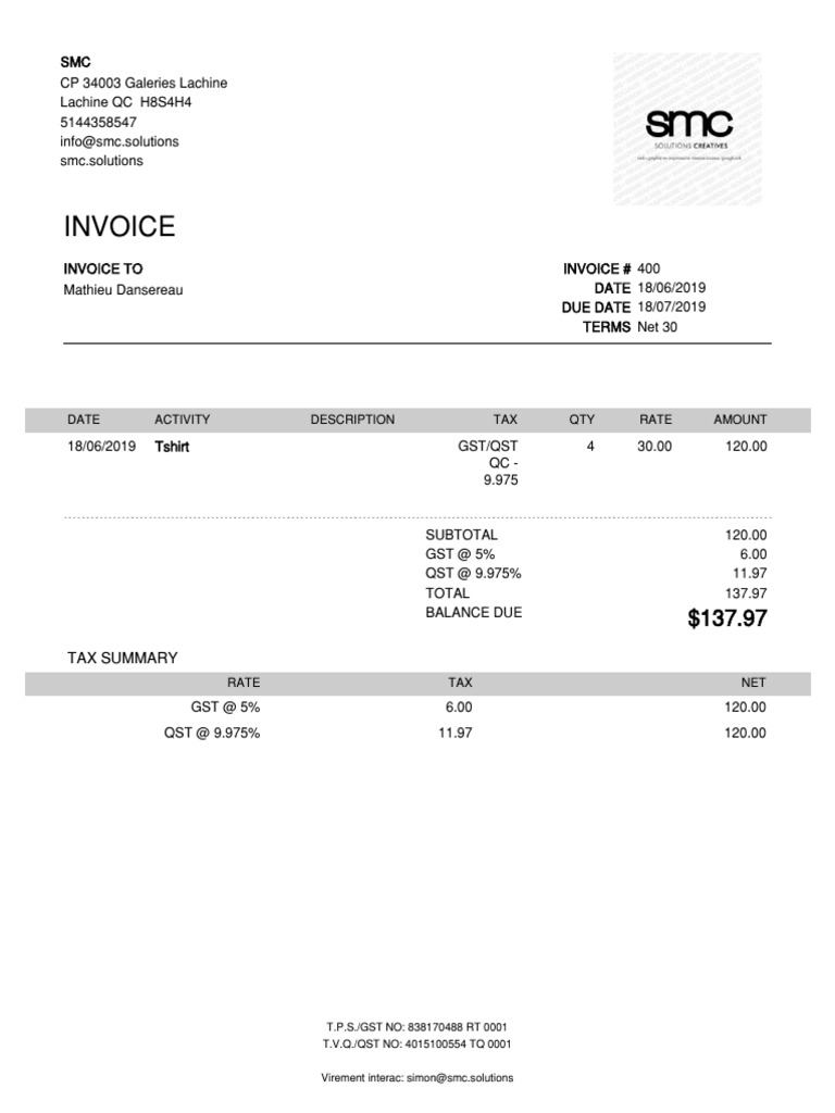 Invoice 400 From SMC | PDF