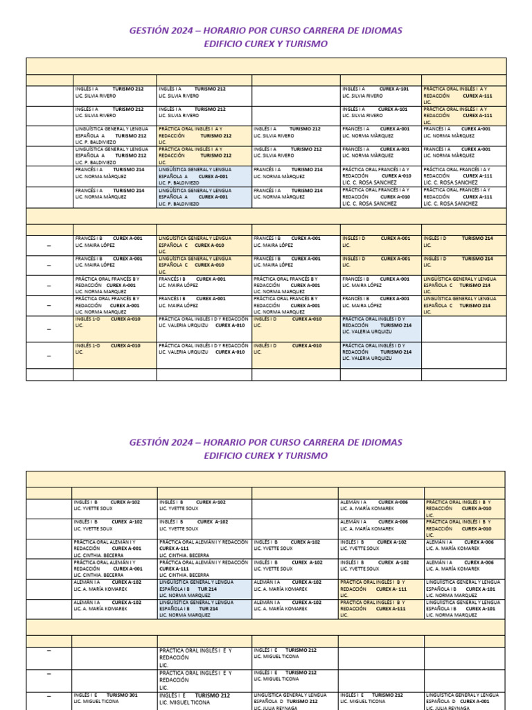 Horario Carrera de Idiomas 2024 | PDF | Idioma en Inglés | Fonética