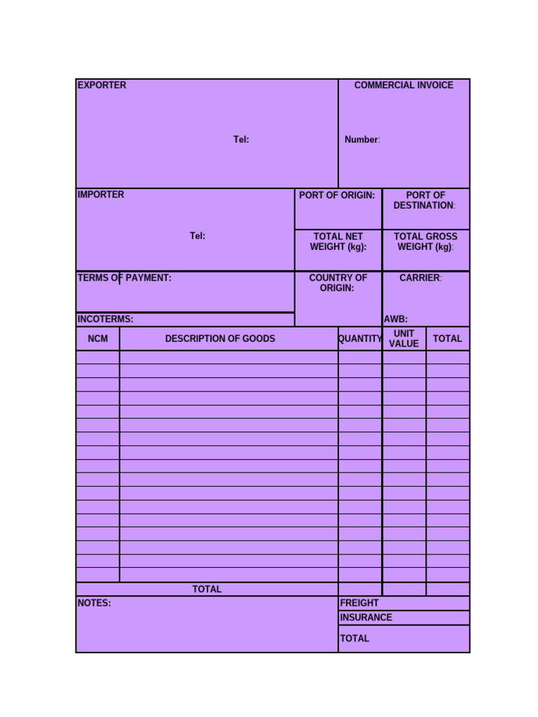 Commercial Invoice Template for Exporters | PDF