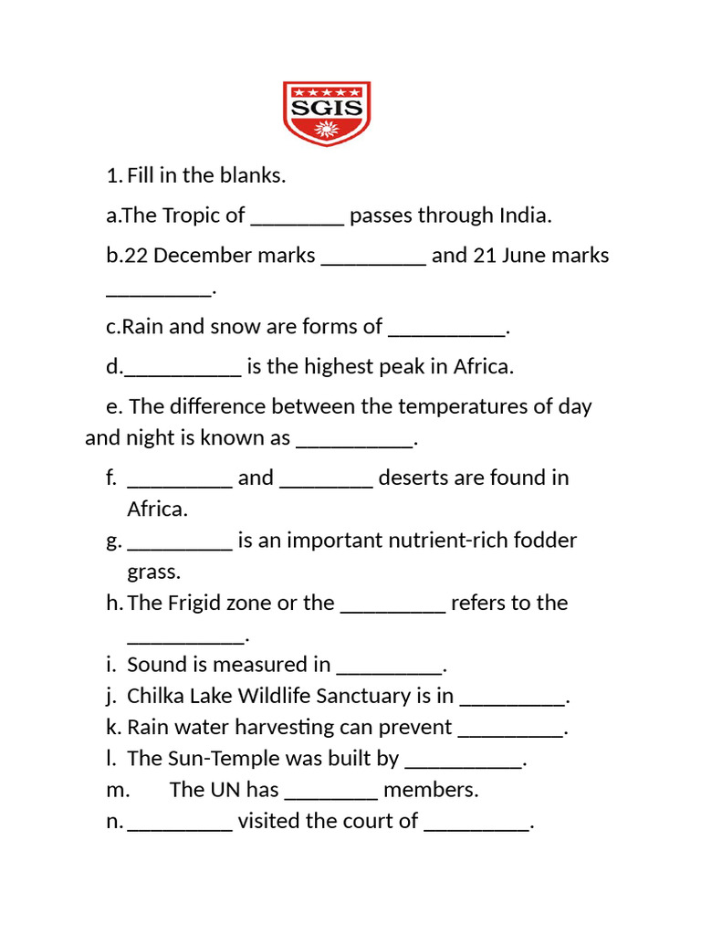 Geography and History Fill-in-the-Blanks | PDF