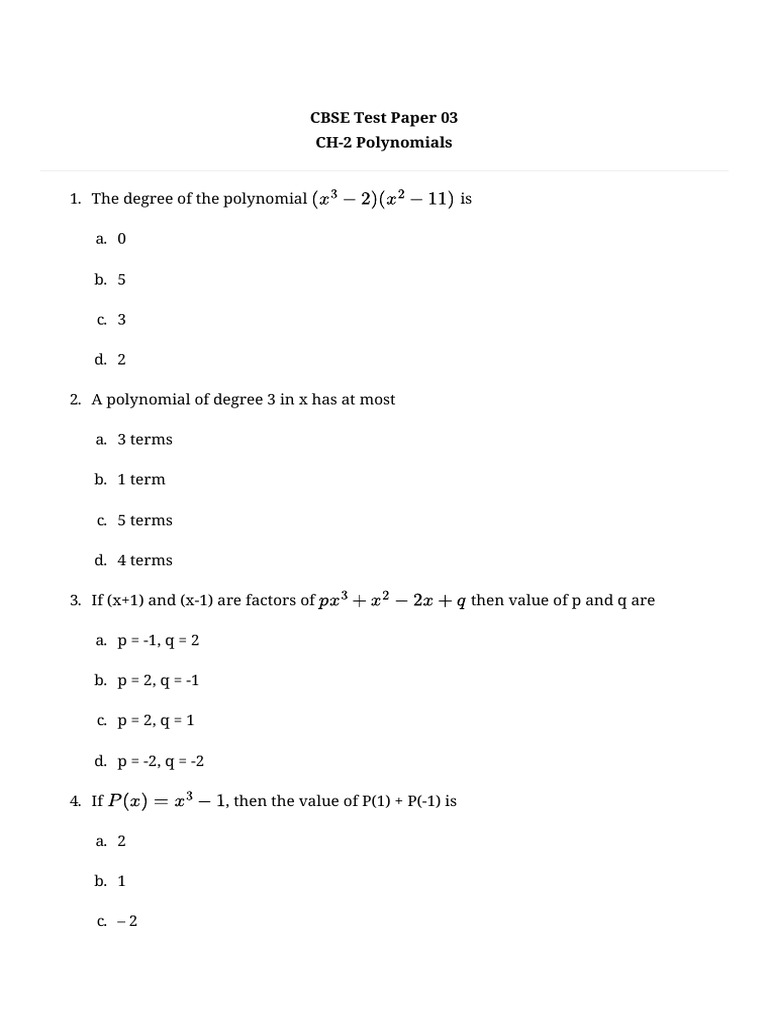 3.polynomials test 3 | PDF