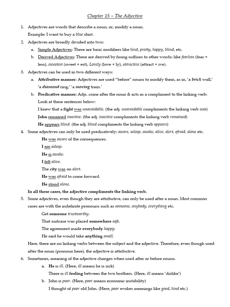 Understanding Adjectives: Types & Usage | PDF | Adjective | Verb