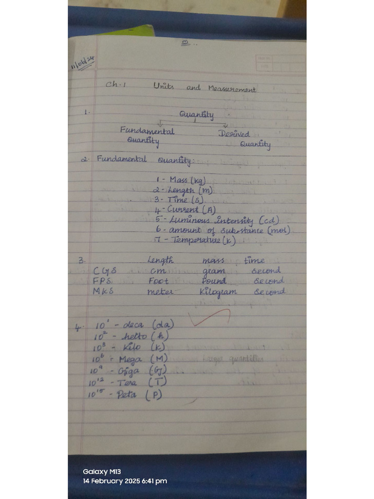 Units and Measurements Handwritten Notes | PDF
