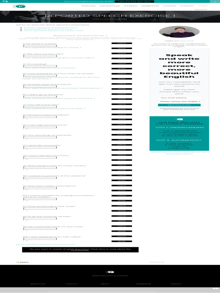 Reported Speech Exercise 1 Pdf Grammar Linguistics