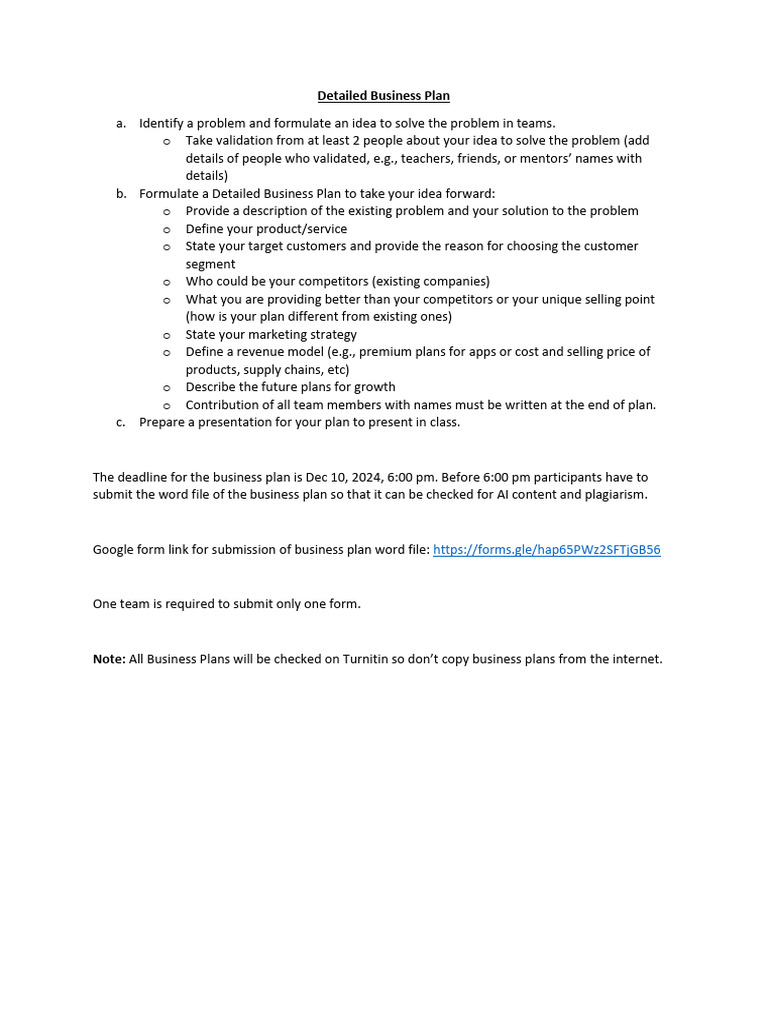 Assignment - Detailed Business Plan | PDF