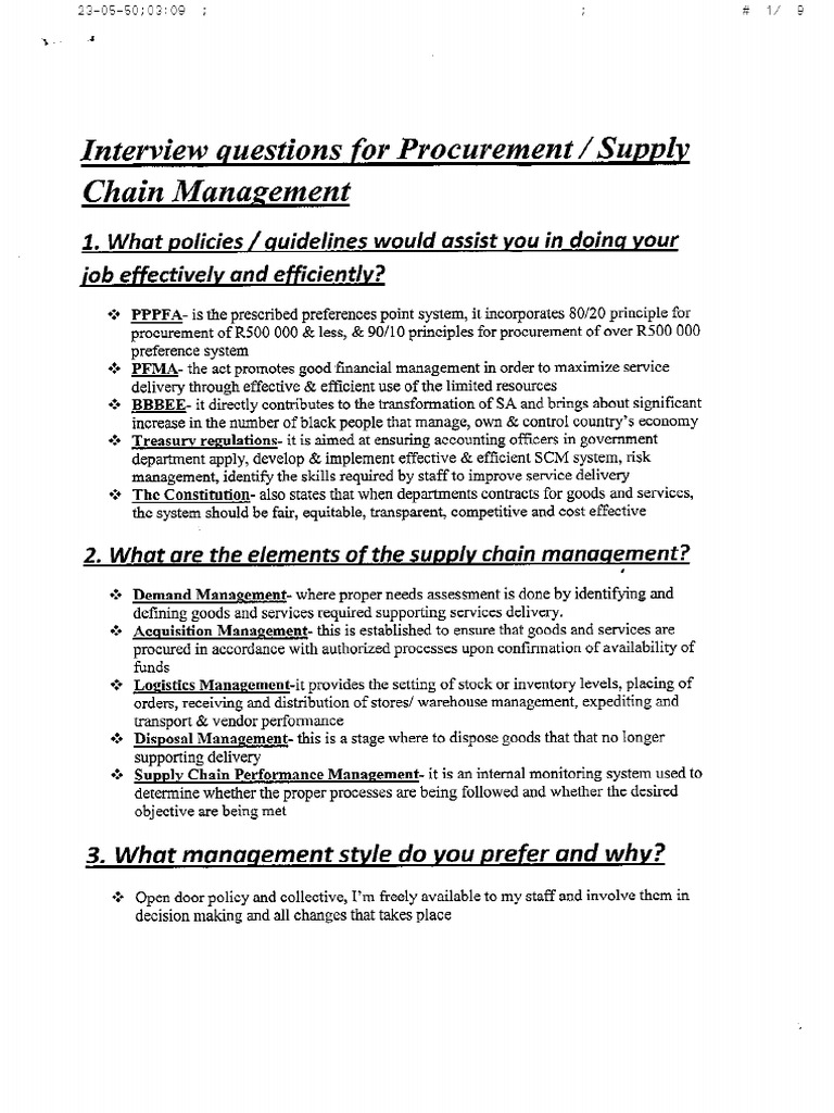 INTERVIEW QUESTION FOR SUPPLY CHAIN SCM | PDF