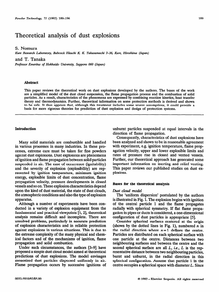 Theoretical Analysis of Dust Explosions | PDF | Combustion | Gases