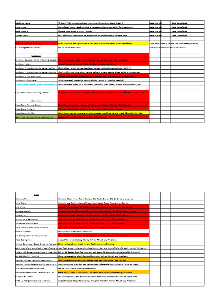 Comprehensive Refrigeration Maintenance Checklist | PDF | Refrigerator ...