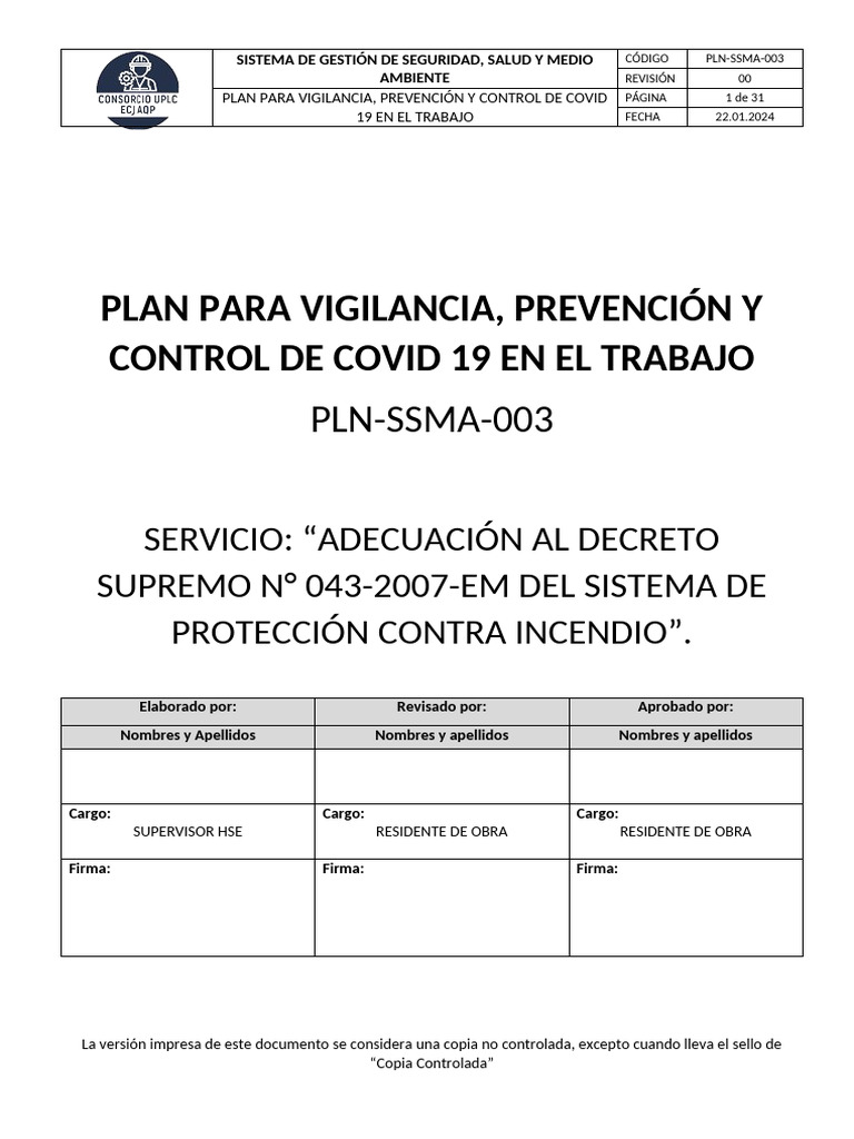 Plan de Control COVID-19 en el Trabajo | PDF | Seguridad y salud ...